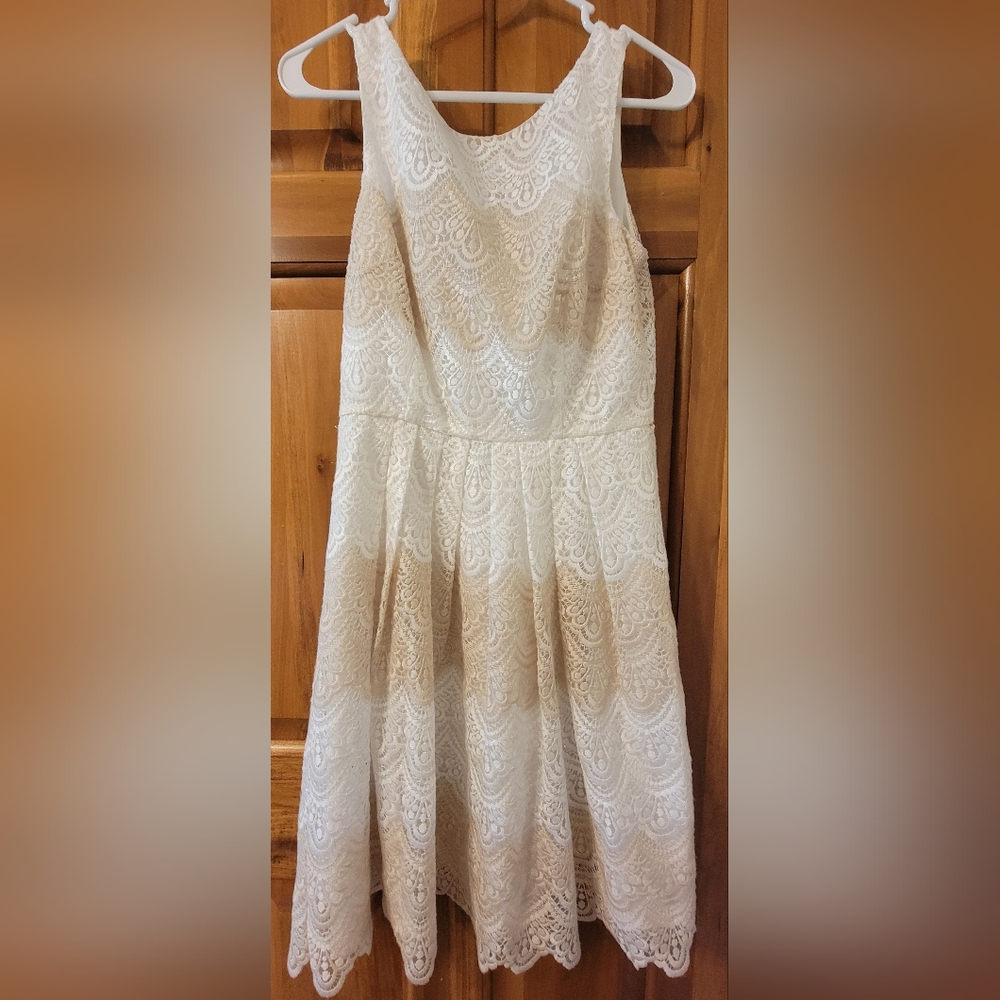 White House Black Market Fit and Flair Cream Lace Dress Size 4